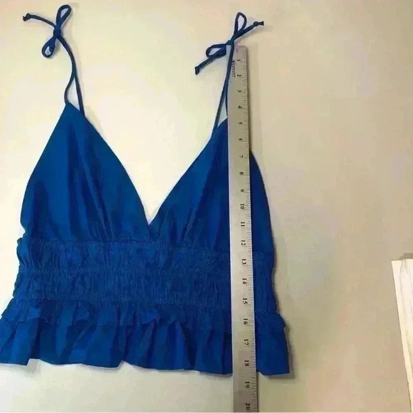 Sim & Sam Woman Cobalt Blue Crop Ruffle Tank Top Spaghetti Straps Peplum Large - Picture 11 of 15